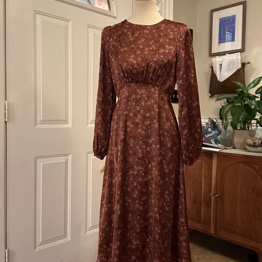 Bohme Talia Floral Midi Dress in Rust size S